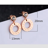 Titanium Steel Color Gold Plated Rose Gold Roman Numerals Hollow Round Single Diamond Stud Earrings