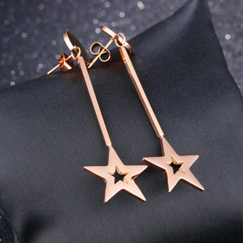 Long Temperament Simple Tassel Earrings Five-pointed Star Round Cake Earrings