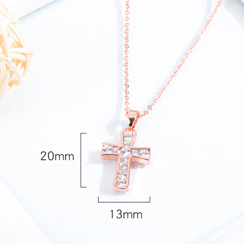 Copper Plated Gold Jewelry Women's Rose Gold And Diamond Cross Necklace