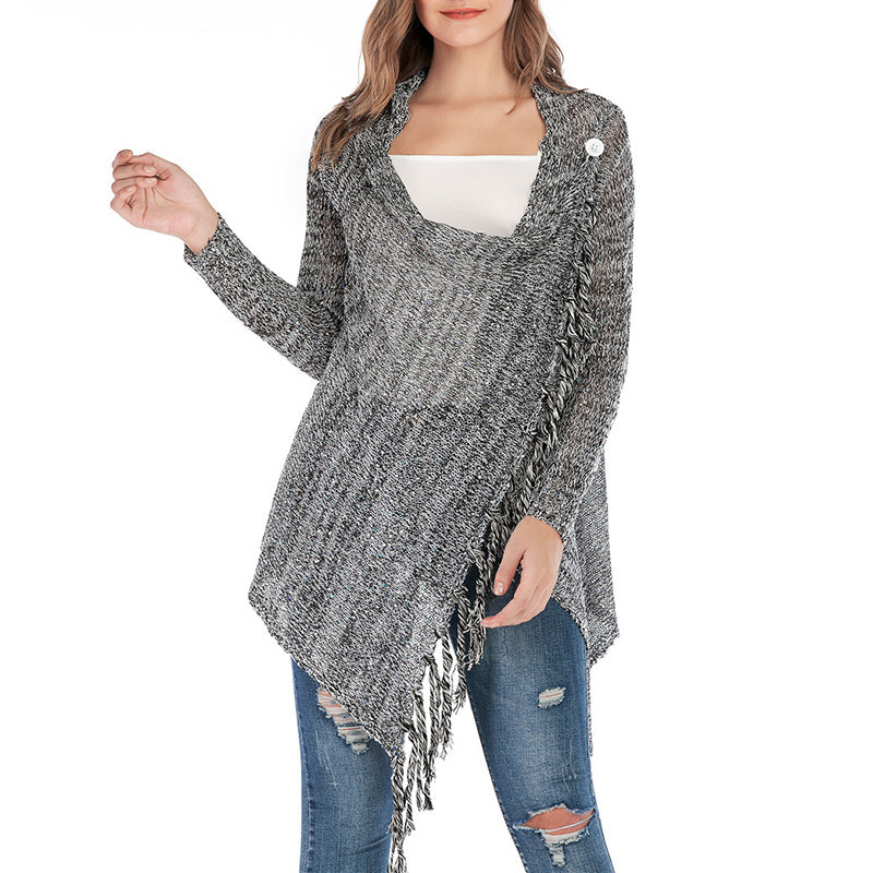 Mid-length Slim Sequined Fringed Sweater Coat