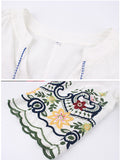 Embroidered V-neck Cotton And Linen Shirt T-shirt