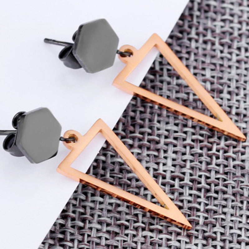 Black Fashion Temperament Geometric Round Black Openwork Triangle Earrings