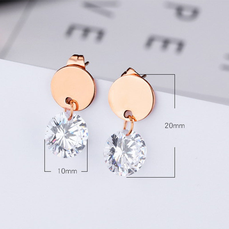 Titanium Steel Rose Gold Earrings Simple Geometric Metal Mini Round Diamond Ear Jewelry