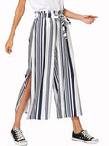 Fashion High Waist Striped Split Wide Leg Pants