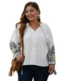 Large Size Women's Early Autumn Embroidered T-shirt Top