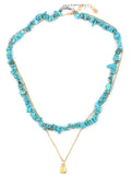 Irregular Turquoise Shell Pendant Double Clavicle Chain