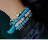 Fringed Multilayer Bracelet Wooden Beads Acrylic Tassel Bracelet