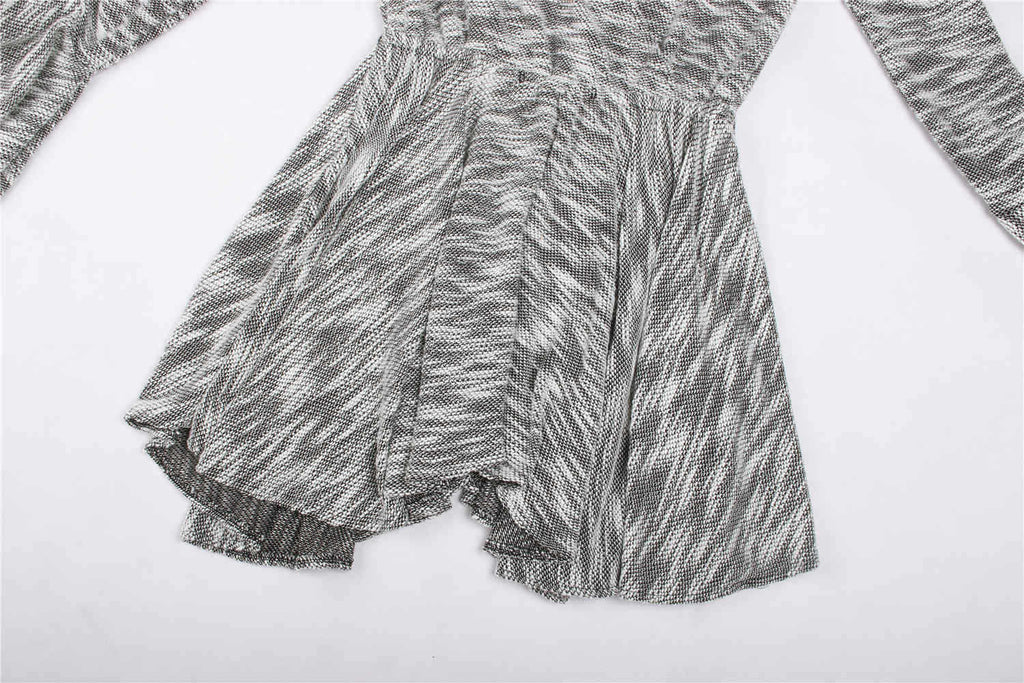Knitted Irregular Long Sleeve V-neck Sexy Dress