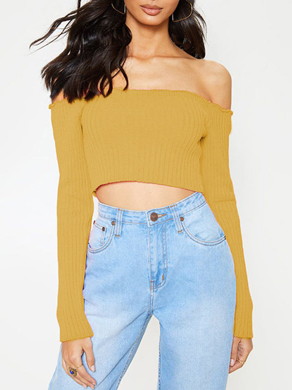 Off-shoulder Top Long-sleeved Striped Sexy Sweater