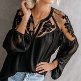 Sexy perspective V-neck lace shirt