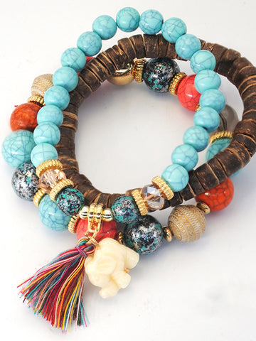 Fashion Elephant Pendant Multi-color Fringe Bracelet
