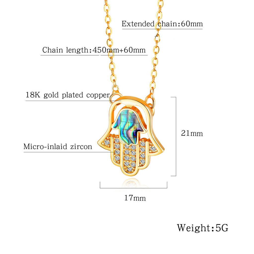 Fatima Hand Necklace Copper Plated Micro-Inlay Zircon Necklace