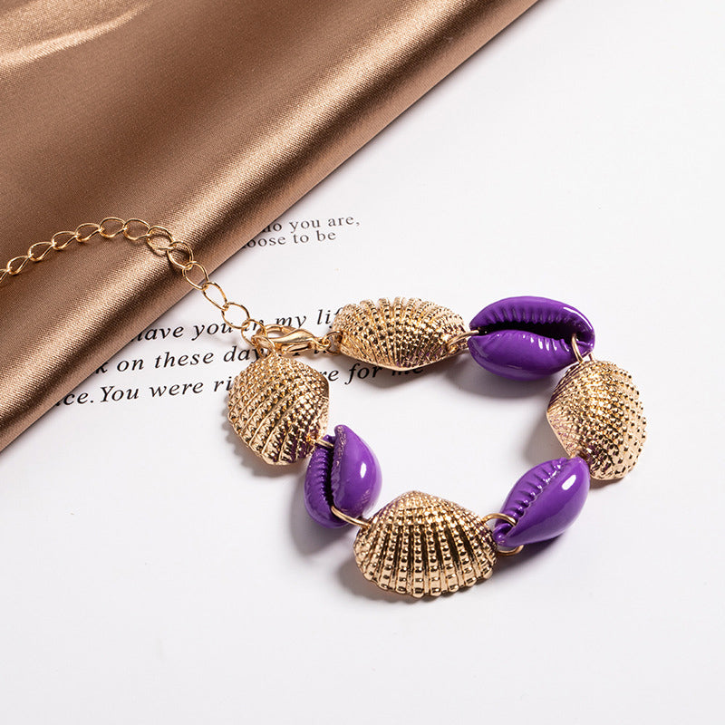 Bohemian Alloy Color Shell Scallop Braided Bracelet