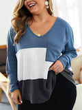 Plus Size Women's Long Sleeve Stitching Sweater