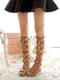 Sexy Hollow Rome Net Boots Cross Straps High Tube Flat with Cool Boots Breathable Sandals Spring and Summer