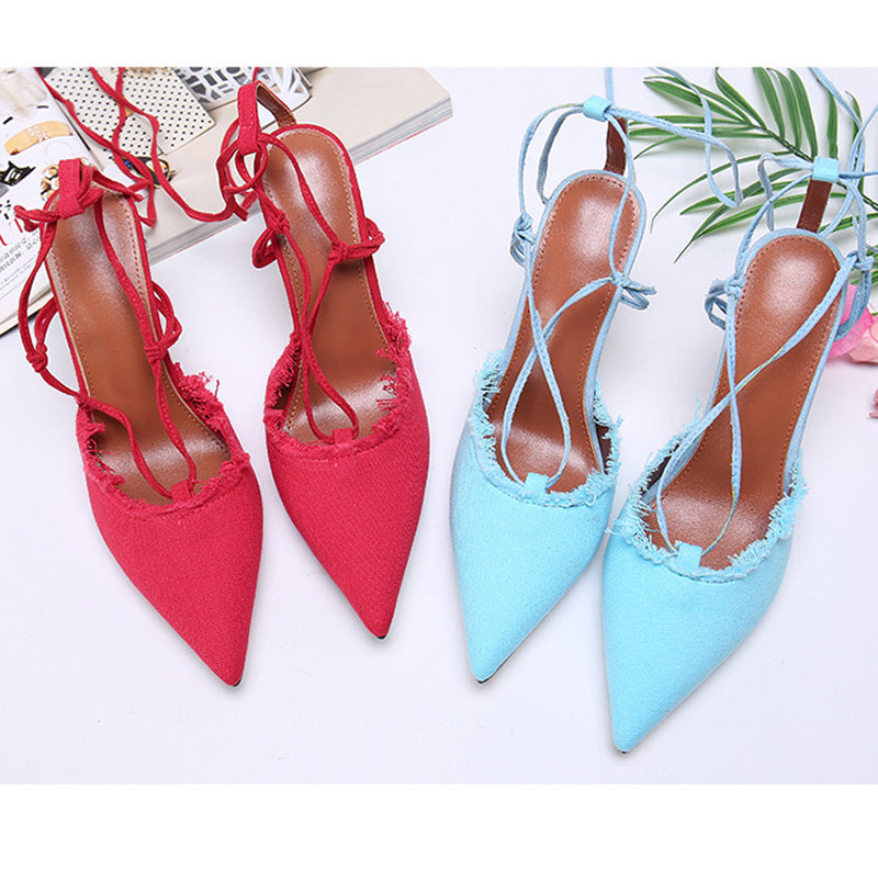 Pointed-toe Color-blocked Ankle Straps With High-heeled Sandals