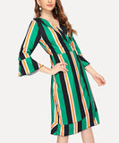 Colorful Striped Mid-sleeve Dress