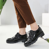 Spring and Autumn British Wind Work Small Leather Shoes Retro Shallow Mouth Single Shoes Flat Bottom Broker Women's Shoes College Wind Plus Velvet