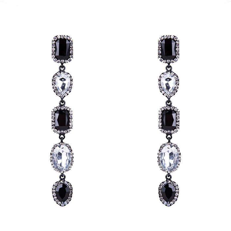 Fashion Long Inlaid Gemstone Female Earrings Creative Style Wild Earrings