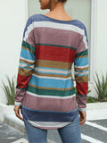 Multicolor Striped Print Round Neck Long Sleeve Slim T-Shirt Top