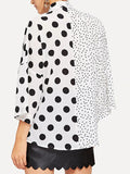 Lace-up V-neck Asymmetric Patchwork Polka-dot Shirt