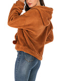 Casual Fleece Coat Solid Color Loose Hooded Coat