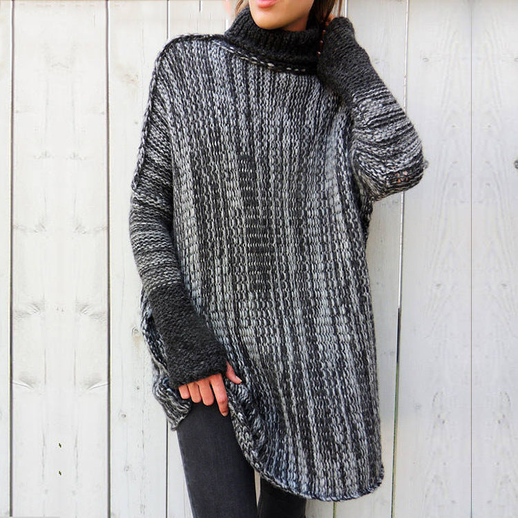 Loose Large Size Long Color Contrast Turtleneck Sweater