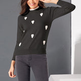 Casual Sweater Collar Round Neck Slim Female Love Wooden Ear Sweater Top