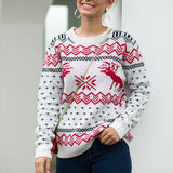 Christmas Knitwear Snowflake Fawn Jacquard Long Sleeve Pullover
