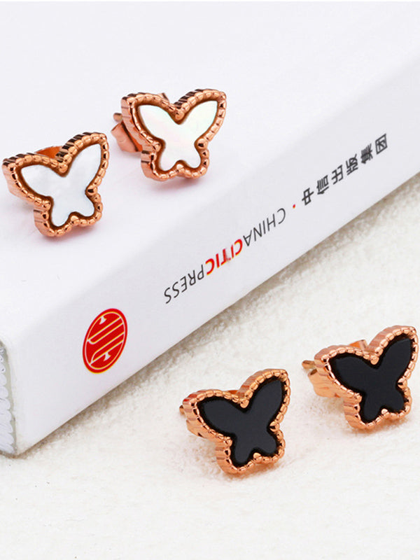 Simple Butterfly Earrings Titanium Steel Rose Gold Color Gold Earrings