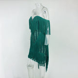 Early Spring New Solid Color Tassel Sequins Stripes Deep V Exposed Chest Back Stitching Package Hip Skirt