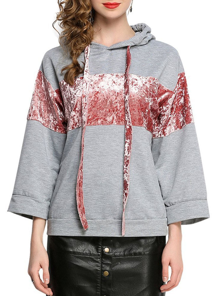 Velvet Stitching Hooded Pullover Sweater Top