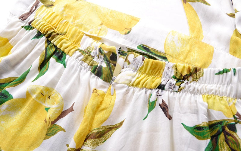 Sexy Sling Mango Print Bandage Bow Holiday Jumpsuit Shorts