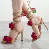 Summer Rose Cross Lace High Heel Sandals