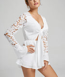 Lace Stitching Horn Long Sleeve Sexy Jumpsuit Summer