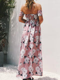 Off-the-shoulder Print Irregular Chiffon Beach Dress