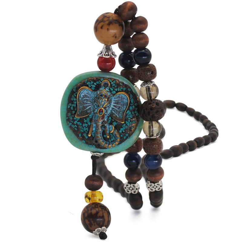 Handmade Original Ethnic Style Wooden Beads Sweater Chain Nepal Beads Accessories Literary Necklace Round Pendant Accessories