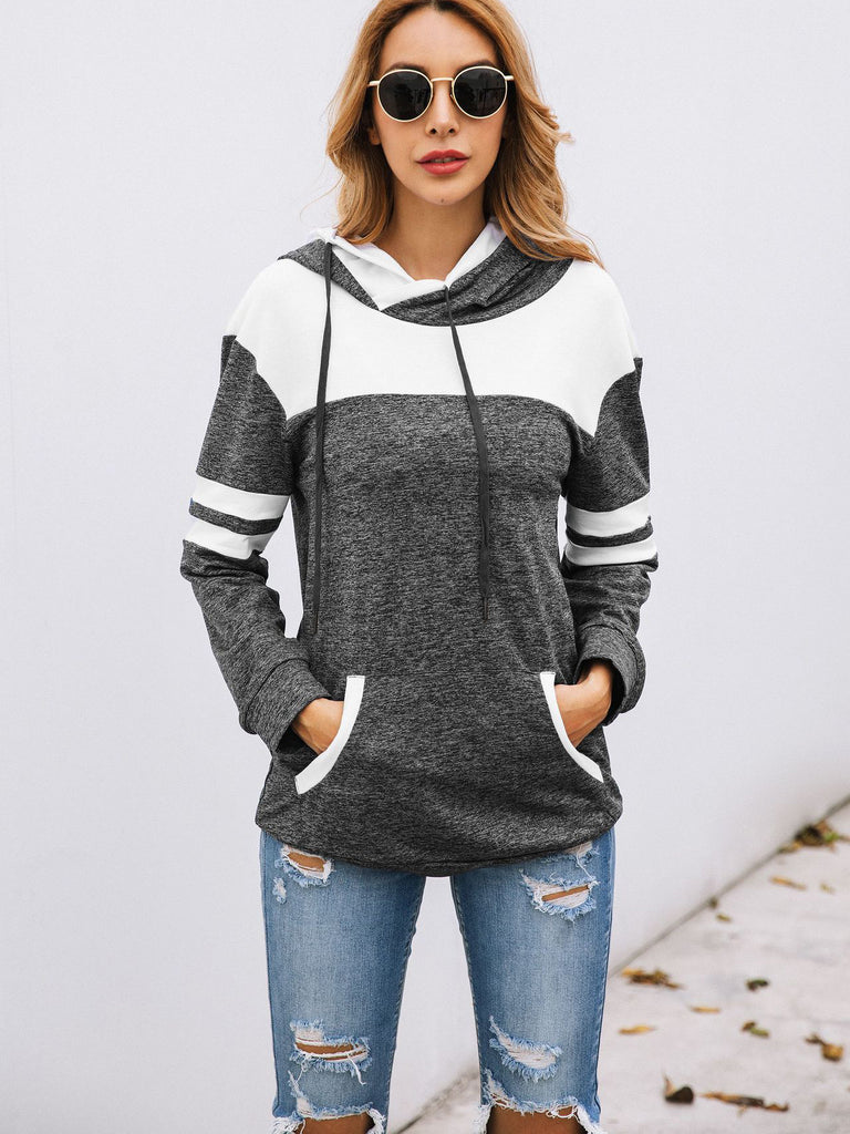 Fashion Stitching Pocket Hoodie Blouse Sweater
