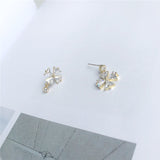 Simple Small Fresh Silver Earrings Female High-end Wild Asymmetric Zircon Four-leaf Clover Earrings