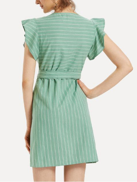 Sling Striped Lace Short Dress
