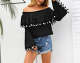 One-neck Sexy Ruffled Fringed Trumpet Long-sleeved Shirt Top