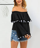 One-neck Sexy Ruffled Fringed Trumpet Long-sleeved Shirt Top