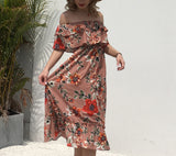 One-shoulder Wrapped Chest Ruffled Chiffon Print Dress