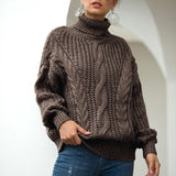Sweater Thick-line Twisted Turtleneck Pullover Sweater