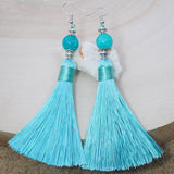Natural Stone Bead Earrings Jewelry National Retro Cotton Line Long Tassel
