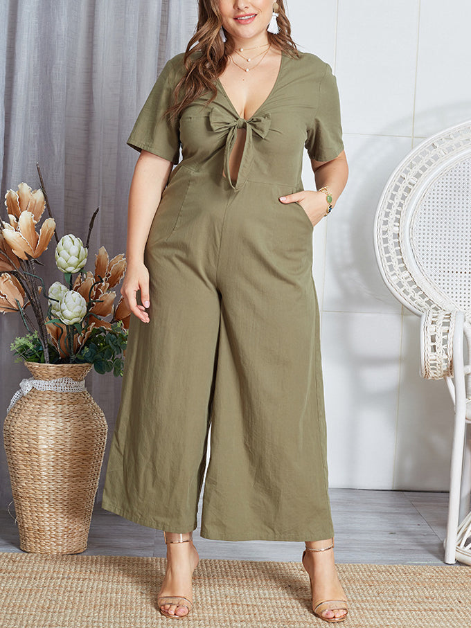 Sexy Bowknot Deep V Neck Rompers Women Jumpsuit