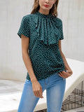 Printed Polka Dot Shirt Back Buckle Elegant Retro Fashion Slim Women's Top