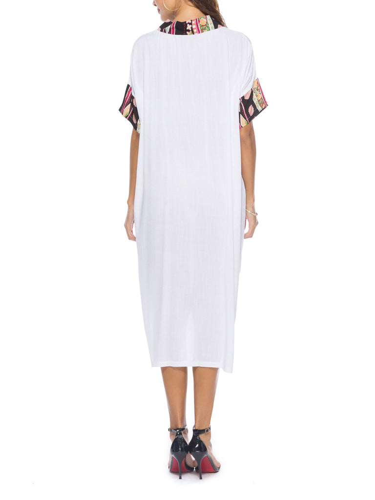 New Solid Color Causal Splicing Midi Dress
