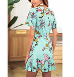Printed Round Neck Short-sleeved Beach Holiday Dress