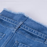 Women's 9-Pants Pants High-waisted Raw-Waist Belt Jeans